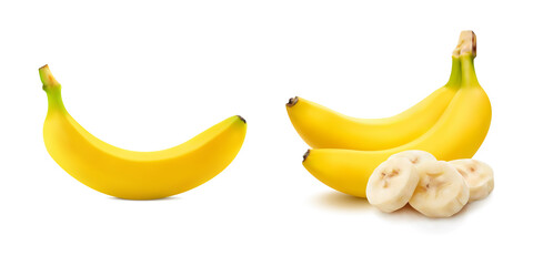 Realistic ripe bananas and slices on white background vector illustration © Dhanushka