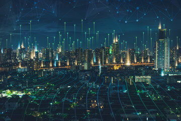 Smart city dot point connect with gradient line, connection technology metaverse concept. Bangkok,...