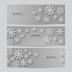 Naklejka na ściany i meble Christmas banner with snowflakes. Merry Christmas and Happy New Year greeting banner. Horizontal new year background, headers, posters, cards, website.Vector illustration