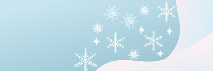 Fototapeta na wymiar Winter Christmas banner with snowflakes. Merry Christmas and Happy New Year greeting banner. Horizontal new year background, headers, posters, cards, website. Vector illustration
