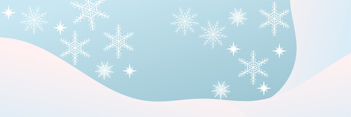Fototapeta na wymiar Winter Christmas banner with snowflakes. Merry Christmas and Happy New Year greeting banner. Horizontal new year background, headers, posters, cards, website. Vector illustration