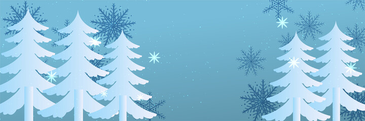 Winter Christmas banner with snowflakes. Merry Christmas and Happy New Year greeting banner. Horizontal new year background, headers, posters, cards, website. Vector illustration