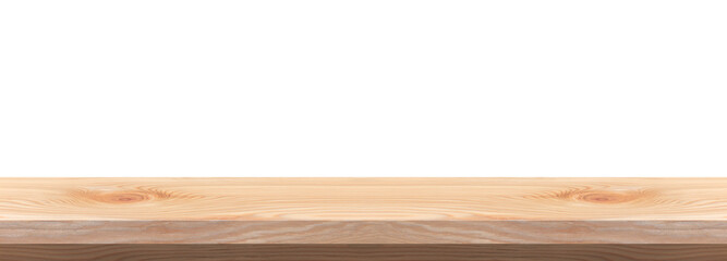 Wooden tabletop isolated on white background empty rustic wood table for montage product display or design key visual layout. with clipping path
