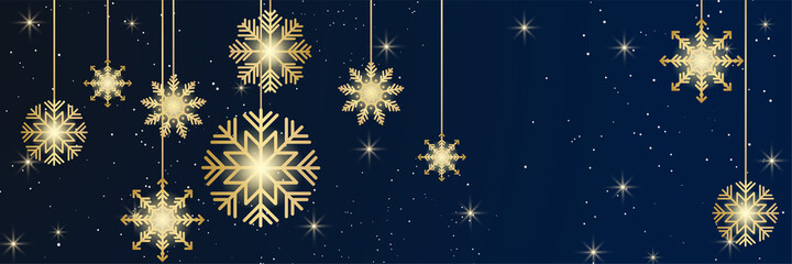 2022 Winter Christmas banner with snowflakes. Merry Christmas and Happy New Year greeting banner. Horizontal new year background, headers, posters, cards, website. Vector illustration