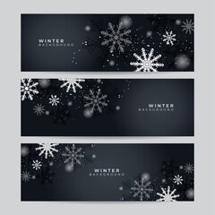 Fototapeta na wymiar Set of Blue Christmas banner with snowflakes. Merry Christmas and Happy New Year greeting banner. Horizontal new year background, headers, posters, cards, website. Vector illustration