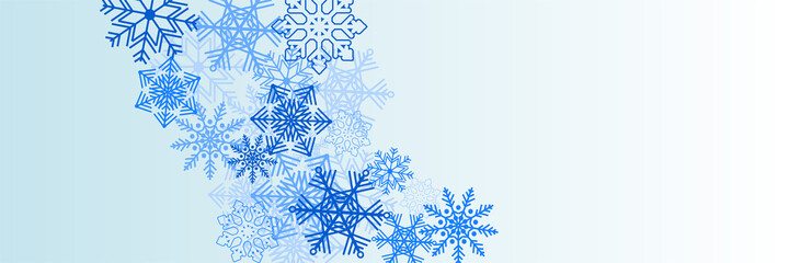 Winter Christmas banner with snowflakes. Merry Christmas and Happy New Year 2022 greeting banner. Horizontal new year background, headers, posters, cards, website. Vector illustration