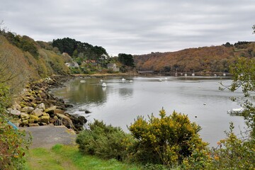 Fototapeta na wymiar Beautiful seascape of the coast at Lannion in Brittany France