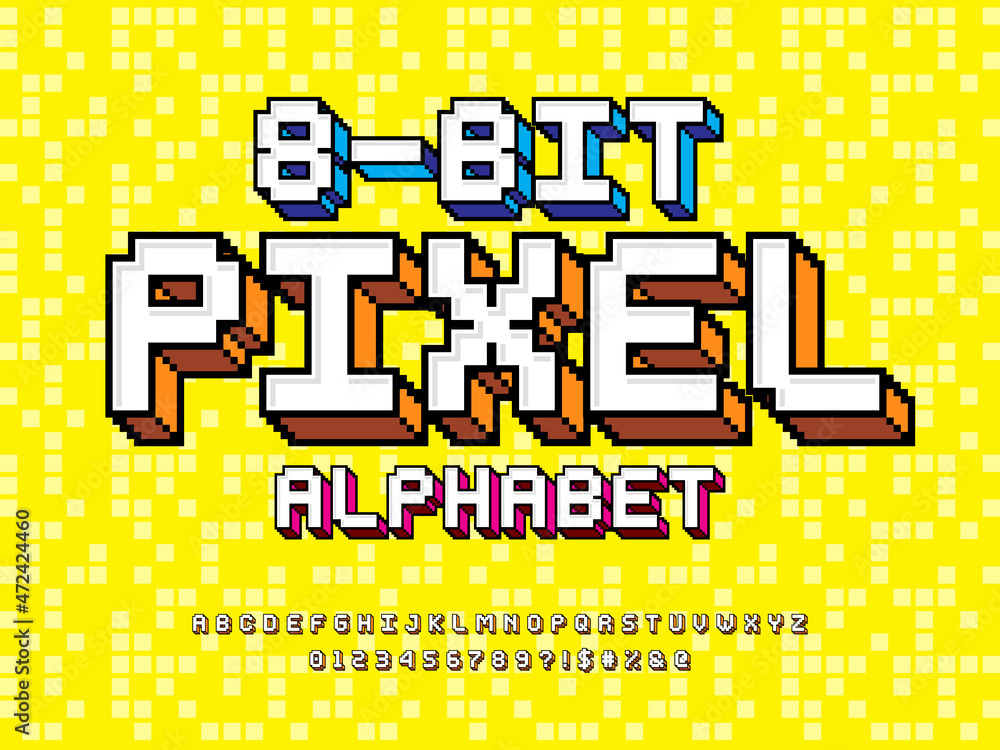 Poster pixel style font with uppercase, numbers and symbol