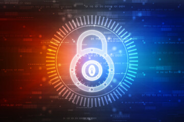 Digital Padlock on abstract technology background, Technology security concept. Modern safety digital background. Protection system, Cyber Security and safety information, personal data concept.