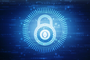 Digital Padlock on abstract technology background, Technology security concept. Modern safety digital background. Protection system, Cyber Security and safety information, personal data concept.