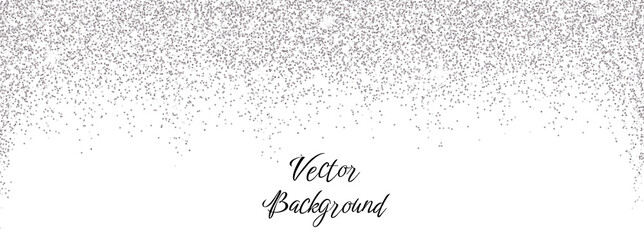 Sparkling falling silver dust on white background. Vector horizontal background with glitter and space for text	