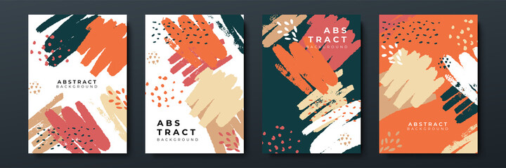 Set of modern colorful vector collages with hand drawn brush organic shapes and textures. Trendy contemporary design perfect for prints, flyers, banners, brochure, invitations, branding design, covers