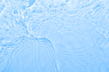 Fresh water background. Bright blue pattern with natural rippled water texture. Top view with copy...
