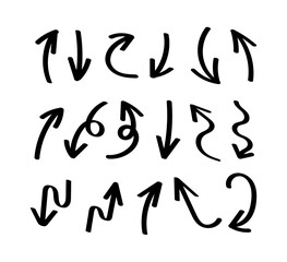 Set of Drawn Arrows Isolated, Doodle Black Arrows.