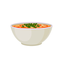 Minestrone Soup Illustration, Pasta Soup, Italian Cuisine, Bowl of Red Soup Isoalted.
