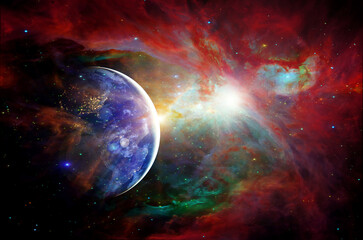 Planets and galaxy in outer space. Elements of this Image Furnished by NASA