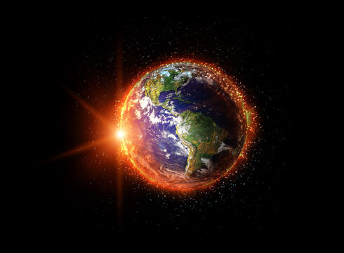 Planet Earth on fire in outer space. Elements of this Image Furnished By NASA