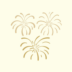 hand drawn golden fireworks, illustration template, doodle fire crackers isolated on white background.