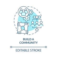 Build a community startup concept icon. Small business developing. Partnership and teamwork profit abstract idea thin line illustration. Vector isolated outline color drawing. Editable stroke