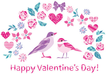 バレンタインデー　小鳥　ハート　バラ