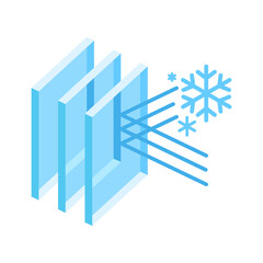 Fototapeta premium Cold protection with glass layers. Cross section double glazed window. Infographics showing properties.