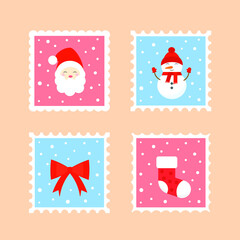 Collection of Christmas stamps on a light background.
