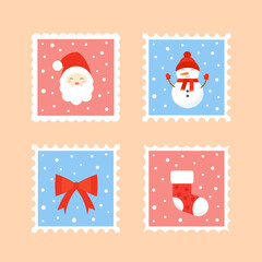 Collection of Christmas stamps on a light background.