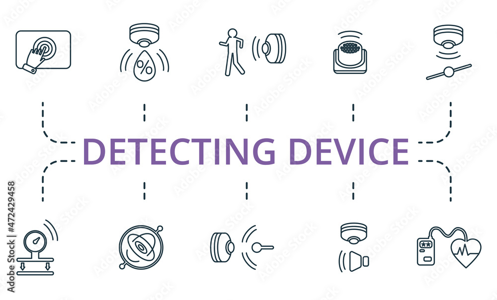 Aufkleber detecting device icon set. collection of simple elements such as the humidity sensor, water sensor, 