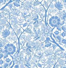Seamless Pattern. Fantasy flowers in retro, vintage style. Element for design. Vector illustration.