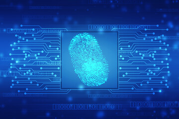 Abstract security system concept with fingerprint on technology background, Fingerprint Scanning Identification System. Biometric Authorization and Business Security Concept	