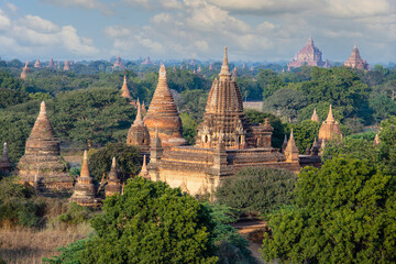 Old pagodas and temples at morning of Bagan, in Myanmar, formerly Burma