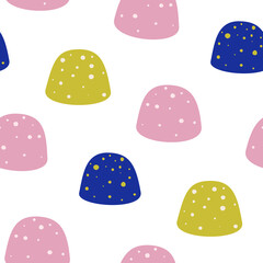 Seamless vector sweet jelly candy pattern. Food repeat background for fabric, textile, wrapping, cover etc.