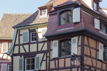 Traditional facades of historic houses in Colmar old town, north-eastern France