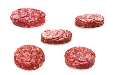 Raw minced beef isolated on white background.