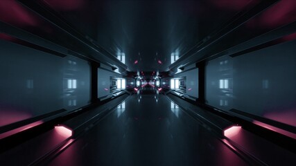 3d illustration of 4K UHD endless sci fi corridor with neon lights