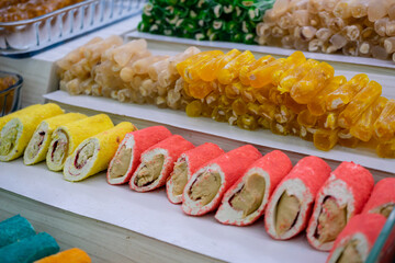 Nougat with pistachios and other assorted Turkish sweets