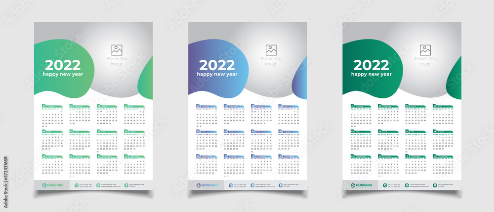 Poster 2022 wall calendar design template with 12 mount and editable vector file