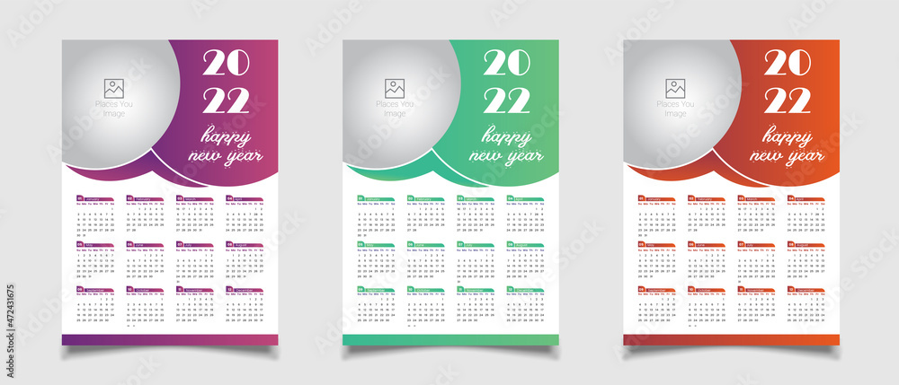 Poster 2022 wall calendar design template with 12 mount and editable vector file