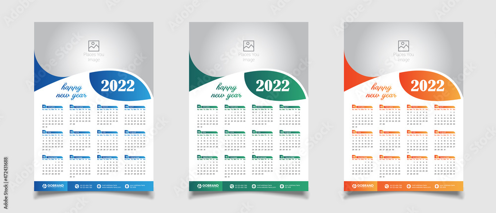 Poster 2022 wall calendar design template with 12 mount and editable vector file