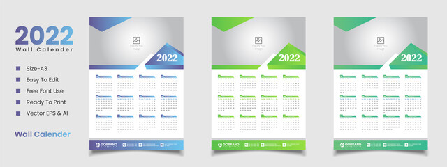 2022 wall calendar template design and free vector file or editable file