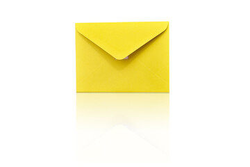 Yellow closed envelope isolated on white background. Design element. Postal goods.
