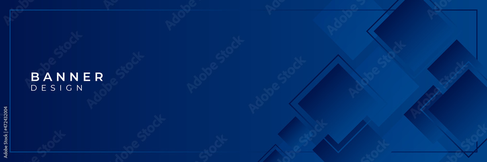 Poster minimal geometric blue background. dynamic blue shapes composition with orange lines. vector energy 