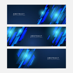 Set of abstract geometric dark navy blue banner background. Set of banner templates. Modern abstract design. Abstract blue lines business digital technology background