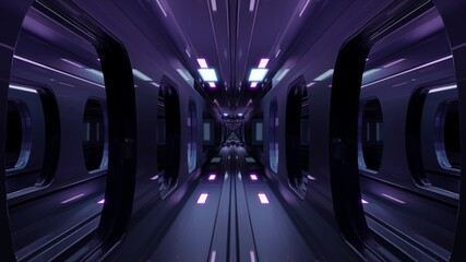 4K UHD 3D illustration of neon tunnel with modern train