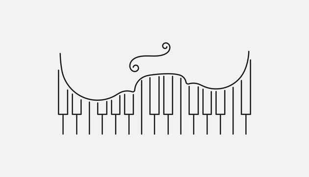 Violin and piano keyboard keys design element, icon, symbol. Line design, editable strokes. Vector illustration, EPS 10