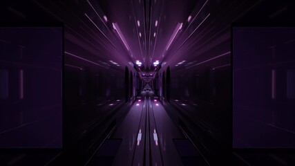 3D illustration of 4K UHD cyberspace with reflecting neon purple lights