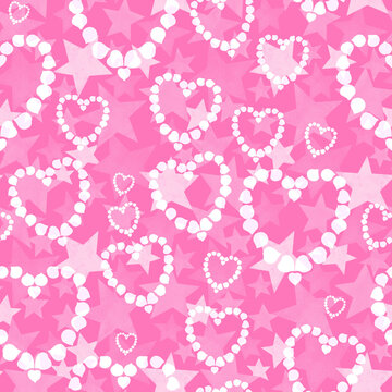 Hearts and stars seamless pink pattern 