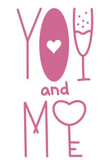 Romantic gift card, with a love message, romantic relationship, gift, inscription with a veiled decorative element in it, doodle hand drawn style. Vector illustration