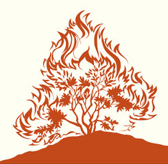 Burning bush. Vector drawing icon