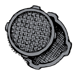 Round manhole cover. Vector drawing